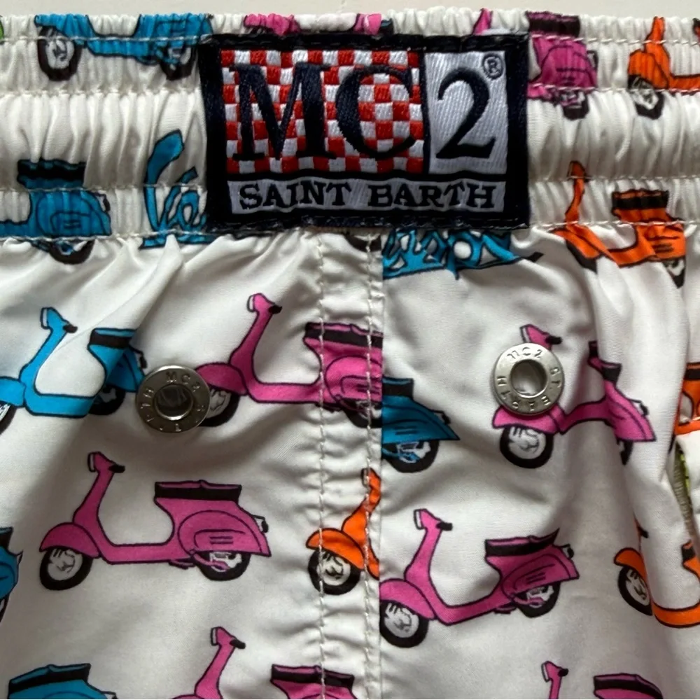 MC2 Saint Barth Boys Lightweight Fabric Swim Shorts Jean Lighting w/ Vespa Print - Picture 5 of 15